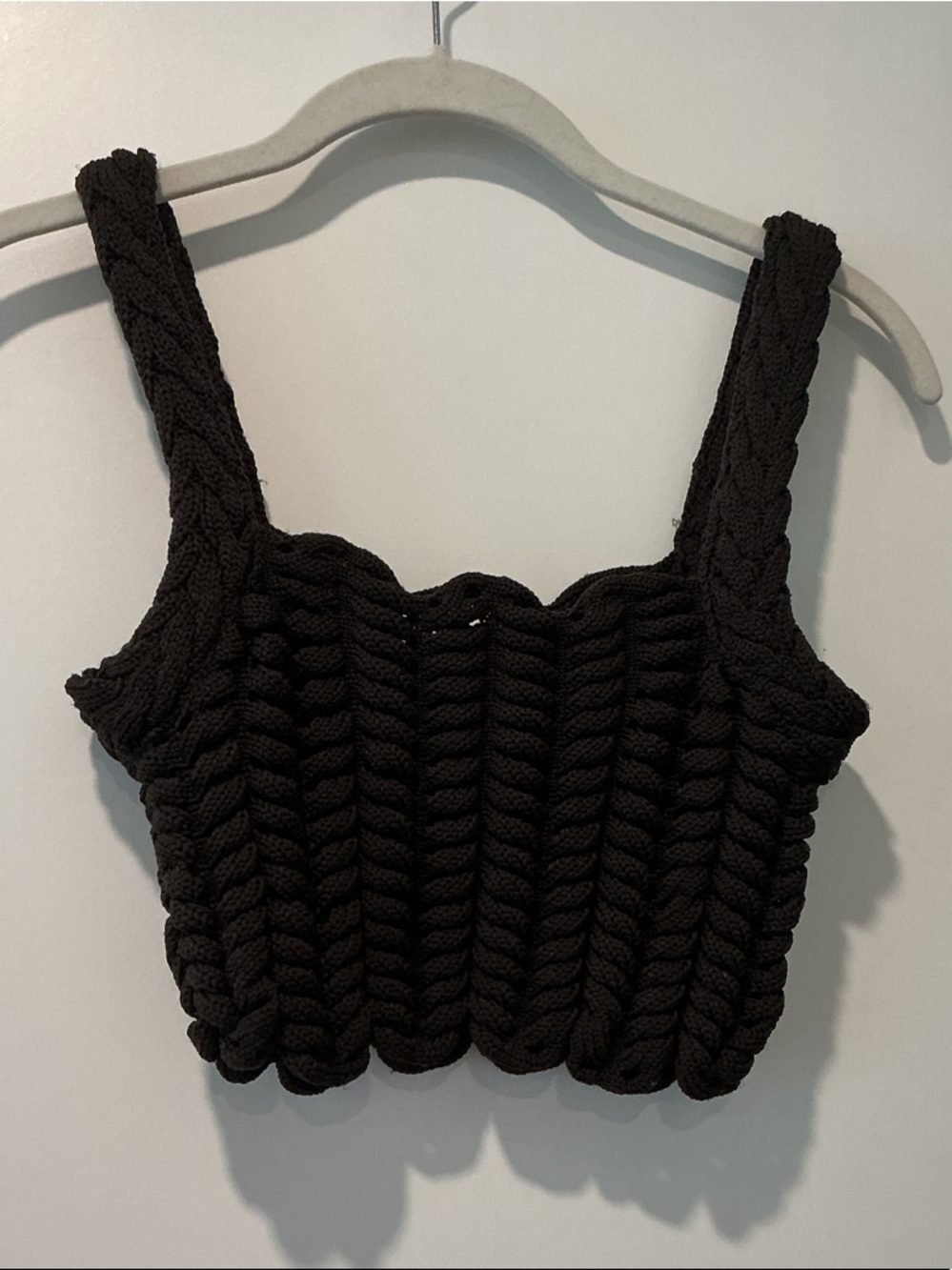 Zara Dark Brown Chunky Knit Crop Tank Top